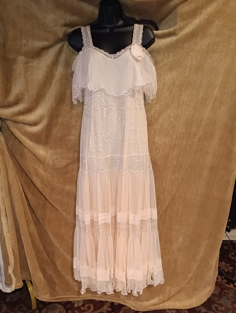 Nataya Classic Elegance Women’s Pale Peach Lace Tiered Maxi Dress